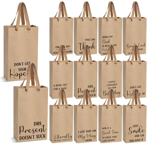Dinifee Christmas 12 Pcs Funny Gift Bags Kraft Paper Snarky Gift Bag with Handles Bulk Funny Wrapping Bags Adults Men Women Reusable Gag Gifts Wrapping for Halloween Christmas Birthdays Holidays - Image 1