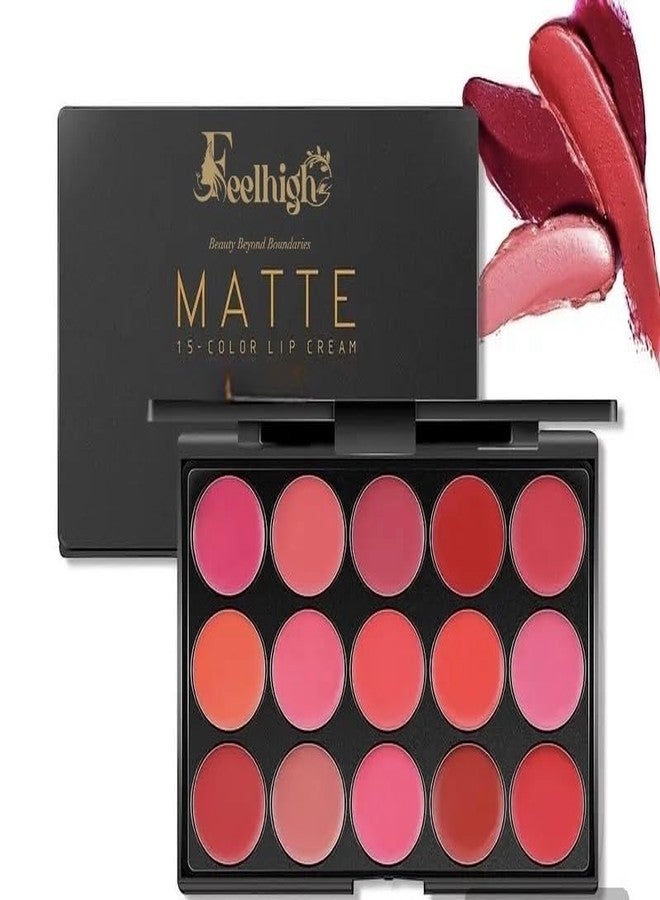 FEELHIGH باليت أحمر شفاه فيلهاي بـ ١٥ لونًا، باليت كريم ملمع شفاه احترافي، مجموعة أحمر شفاه أحمر مطفي للنساء، لون شفاه مطفي يدوم ٢٤ ساعة، مقاوم للماء - Image 1