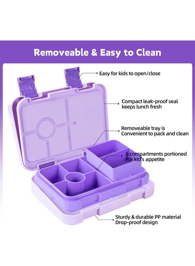ShebSheb Cute Bento Box with 5/6 Compartments,Leak-Proof Lunch Box for Kids & Toddlers,Removable Lunch Containers for School Sports Travel - Image 2