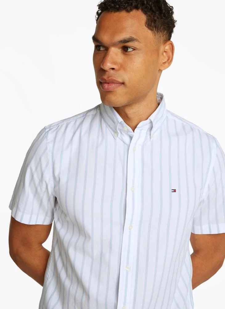 TOMMY HILFIGER Flex Cotton Poplin Stripe Short Sleeve Shirt