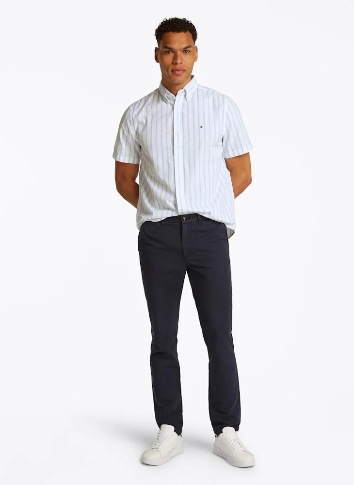 TOMMY HILFIGER Flex Cotton Poplin Stripe Short Sleeve Shirt