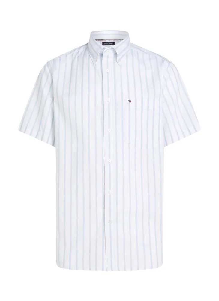 TOMMY HILFIGER Flex Cotton Poplin Stripe Short Sleeve Shirt