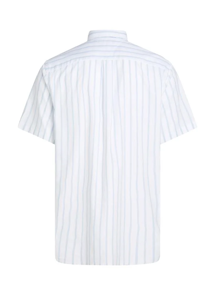 TOMMY HILFIGER Flex Cotton Poplin Stripe Short Sleeve Shirt