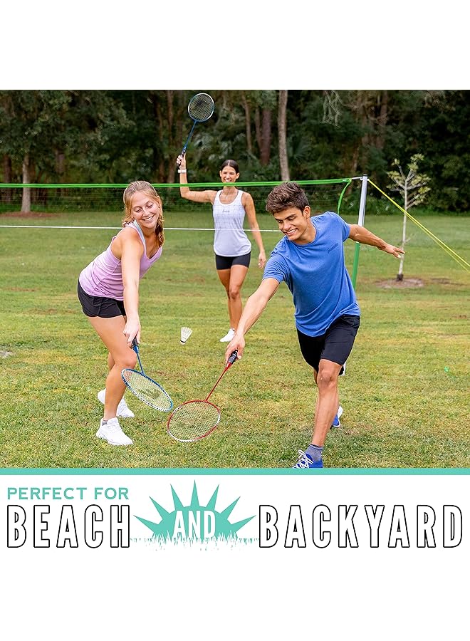فرانكلين سبورتس مجموعة مضارب تنس الريشة + مجموعة بيردي، معدات تنس الريشة البديلة للأطفال والبالغين، مجموعات مضارب تنس الريشة للاعبين أو لأربعة لاعبين - Image 4