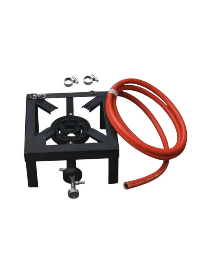 موقد ذو شعلة واحدة مع خرطوم غاز ومشبكين للاستخدام المنزلي أو التخييم - Image 1