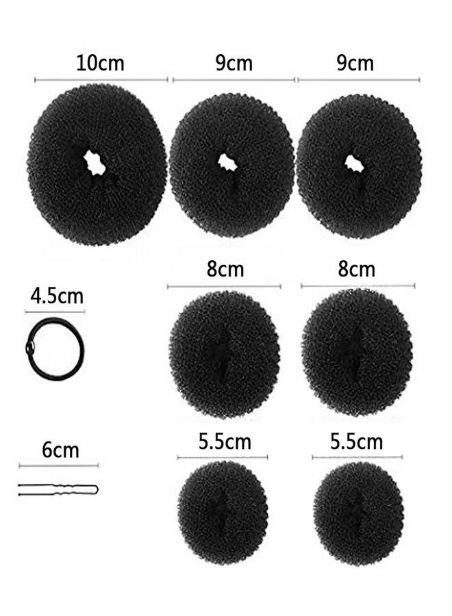 Hair Donut Bun Maker Set, Hair Bun Maker Set with 7pcs Black Donut Bun Makers (1 extra-large, 2 large, 2 medium and 2 small), 5 pieces Hair Elastic Bands, 12 pieces Hair Pins - Image 5