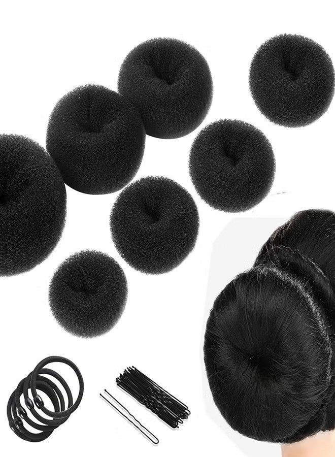 Hair Donut Bun Maker Set, Hair Bun Maker Set with 7pcs Black Donut Bun Makers (1 extra-large, 2 large, 2 medium and 2 small), 5 pieces Hair Elastic Bands, 12 pieces Hair Pins - Image 1