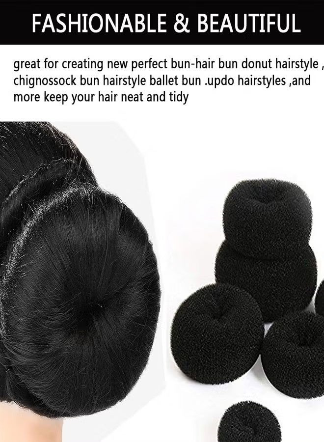 Hair Donut Bun Maker Set, Hair Bun Maker Set with 7pcs Black Donut Bun Makers (1 extra-large, 2 large, 2 medium and 2 small), 5 pieces Hair Elastic Bands, 12 pieces Hair Pins - Image 2
