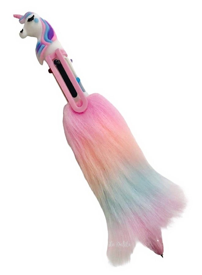 Le Delite Rainbow Unicorn Fur Retractable Ballpoint Pens for School Supplies Students Children Pack of 1 Unicorn Fur 6 in 1 Ballpoint Color Pen for Kids- Birthday Party Return Gift (Pack of 1) - Image 1