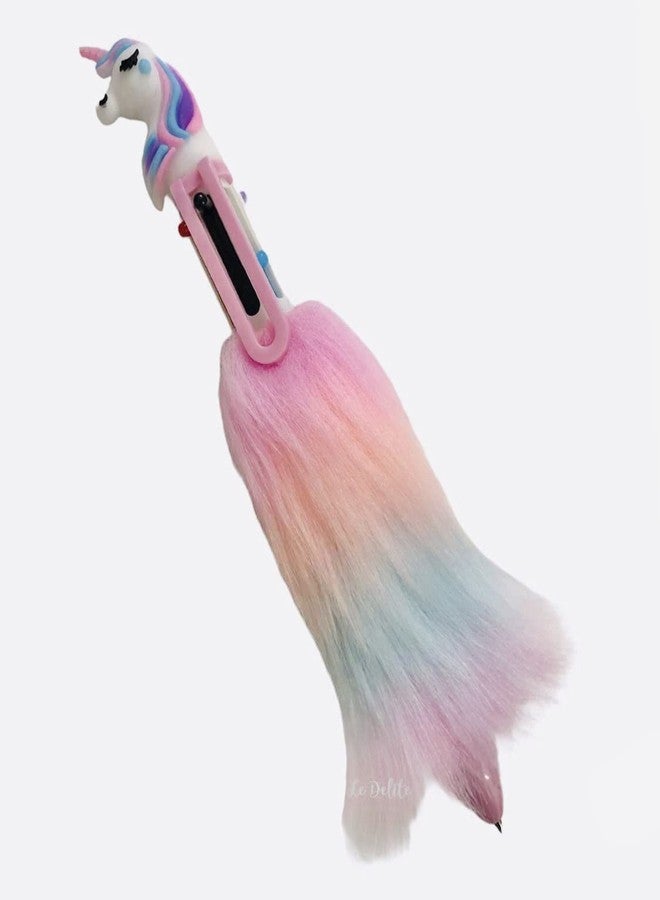 Le Delite Rainbow Unicorn Fur Retractable Ballpoint Pens for School Supplies Students Children Pack of 1 Unicorn Fur 6 in 1 Ballpoint Color Pen for Kids- Birthday Party Return Gift (Pack of 1) - Image 4
