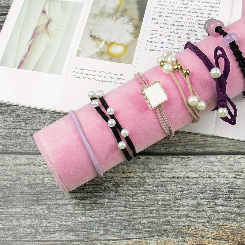 AUEAR, Velvet Vertical Tower Display Bracelet Tower Vertical Hair Band T-Bar Display Holder for Headband Scrunchie (Pink, Square Bottom, 1-Pack) - Image 5