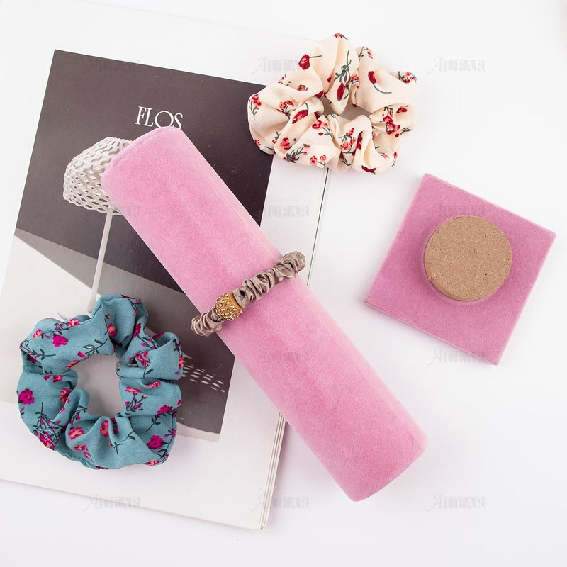 AUEAR, Velvet Vertical Tower Display Bracelet Tower Vertical Hair Band T-Bar Display Holder for Headband Scrunchie (Pink, Square Bottom, 1-Pack) - Image 3