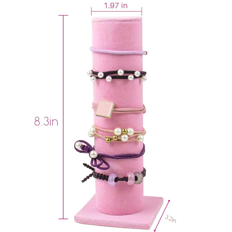 AUEAR, Velvet Vertical Tower Display Bracelet Tower Vertical Hair Band T-Bar Display Holder for Headband Scrunchie (Pink, Square Bottom, 1-Pack) - Image 2