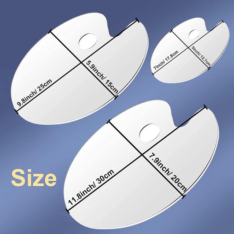 KIRA Acrylic Paint Palette with Thumb Hole and Protective Brown Paper,Clear Oval-Shaped Non-Stick Acrylic Oil Paint Mixing Tray Artist Pallet for Oil Watercolor Craft DIY Art- (3 Different Sizes) - Image 3