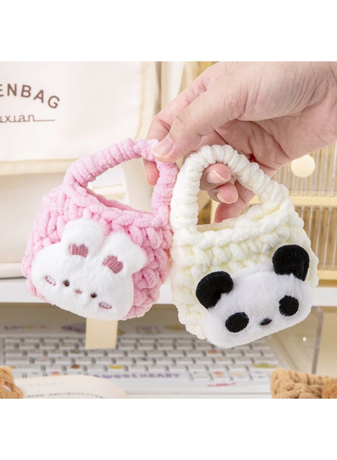 قطعتان من الحقائب الصغيرة المحبوكة المحشوة برسومات كرتونية - حقائب تخزين لطيفة بتصميمات مختلفة للأغراض الصغيرة والعملات المعدنية والمفاتيح والهدايا - Image 1