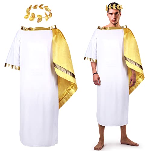 SATINIOR 2 PCS Halloween Greek Costume White Roman Toga Adult Toga Costume Tunic with Leaf Crown Headdress Laurel Wreath(S) - Image 1