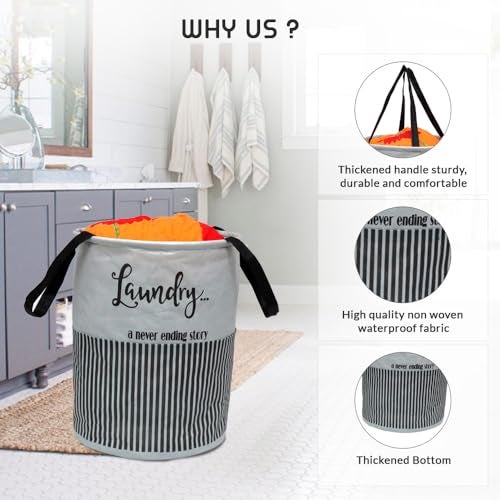 Perpetual Cloth Basket for Laundry - Waterproof Non-Woven Cloth Bag for Storage Clothes | Foldable Laundry Basket Bag with Handle 45 Liters - Pack of 2, Grey - 5.91 x 11.81 x 1.97 inch - Image 4