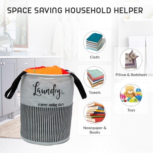 Perpetual Cloth Basket for Laundry - Waterproof Non-Woven Cloth Bag for Storage Clothes | Foldable Laundry Basket Bag with Handle 45 Liters - Pack of 2, Grey - 5.91 x 11.81 x 1.97 inch - Image 5