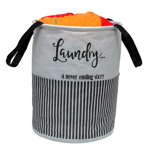 Perpetual Cloth Basket for Laundry - Waterproof Non-Woven Cloth Bag for Storage Clothes | Foldable Laundry Basket Bag with Handle 45 Liters - Pack of 2, Grey - 5.91 x 11.81 x 1.97 inch - Image 1