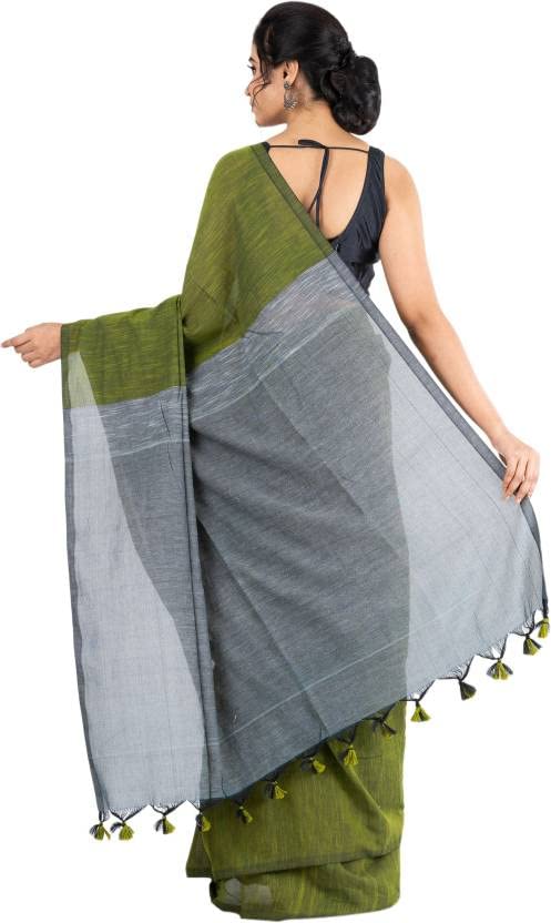 Bong ButiQ Women & Girls Embroidered Solid/Plain Bollywood Handloom Cotton Blend Saree For Office | Party | Casual (Green) - Image 2