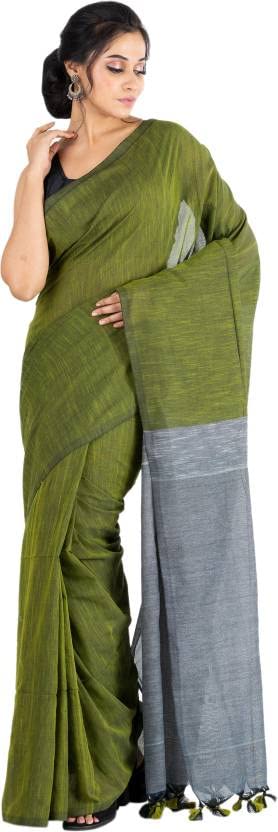 Bong ButiQ Women & Girls Embroidered Solid/Plain Bollywood Handloom Cotton Blend Saree For Office | Party | Casual (Green) - Image 1