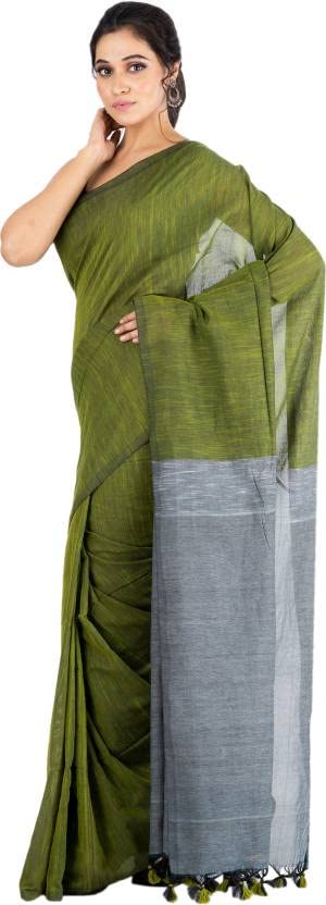 Bong ButiQ Women & Girls Embroidered Solid/Plain Bollywood Handloom Cotton Blend Saree For Office | Party | Casual (Green) - Image 5