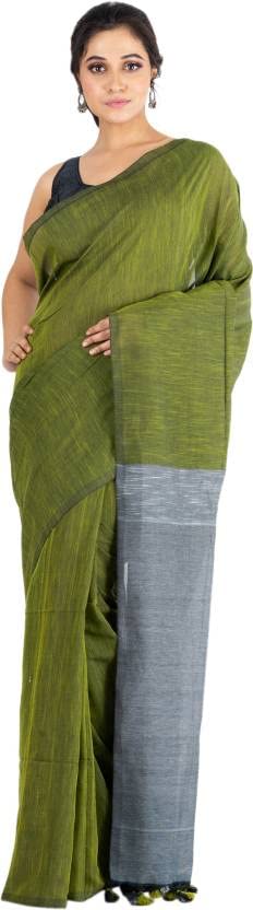 Bong ButiQ Women & Girls Embroidered Solid/Plain Bollywood Handloom Cotton Blend Saree For Office | Party | Casual (Green) - Image 4