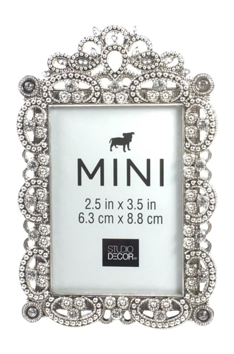 Studio Decor Bejeweled Silver Tone Metal Mini Picture Frame, 2.5" x 3.5" - Image 1