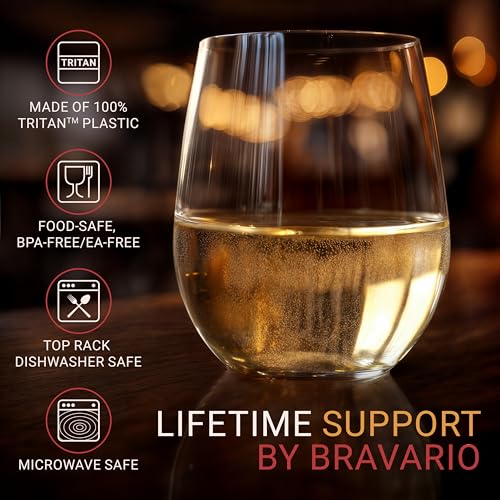 Bravario Unbreakable Stemless Plastic Wine Glasses | Reusable | Shatterproof 100% Tritan Plastic | Dishwasher-Safe | BPA-free | Awesome for Indoor & Outdoor | 16 oz, Set of 4 - Image 4