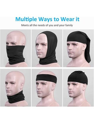 2 عبوة جراميق تبريد للرقبة قابلة للتنفس، وشاح واقي للوجه من الحرير الجليدي، غطاء رأس متعدد الوظائف، غطاء رأس باندانا للوجه، وشاح رأس للحماية من الأشعة فوق البنفسجية، وشاح بالاكلافا قابل للتمدد قابل لإعادة الاستخدام (أسود + أسود) - view 2