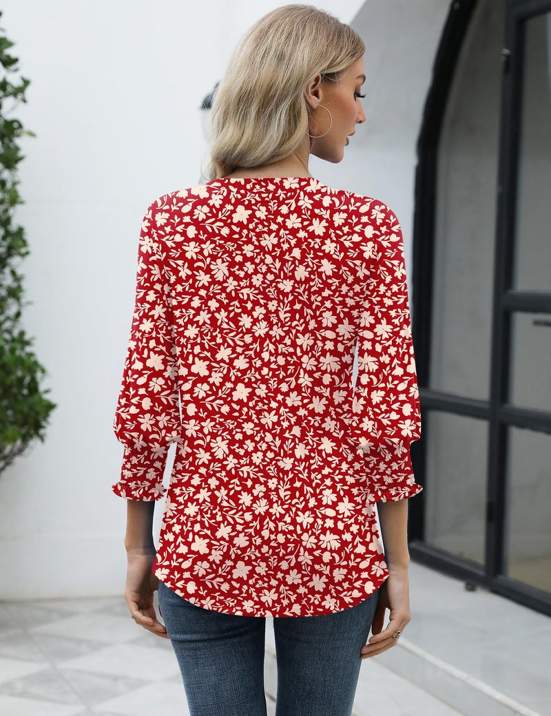 LOMON Womens Tops Dressy Casual Half Sleeve Tops for Women Ladies Tops and Blouses Womens Fashion 2026 Red Apricot Floral M - Image 4