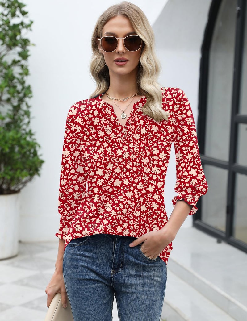 LOMON Womens Tops Dressy Casual Half Sleeve Tops for Women Ladies Tops and Blouses Womens Fashion 2026 Red Apricot Floral M - Image 5