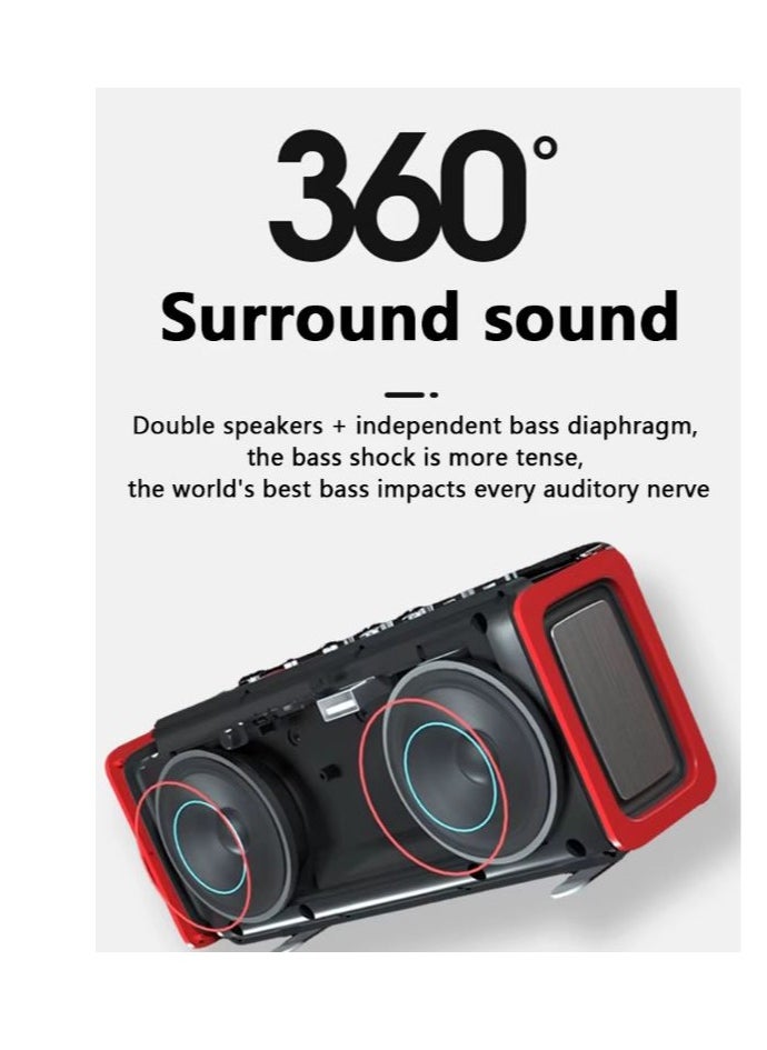 Generic - 174 TWS Mirror Bluetooth Speaker, Support Alarm Clock, Time & Temperature Display, Micro SD Card, FM, MP3 - Red - Image 1