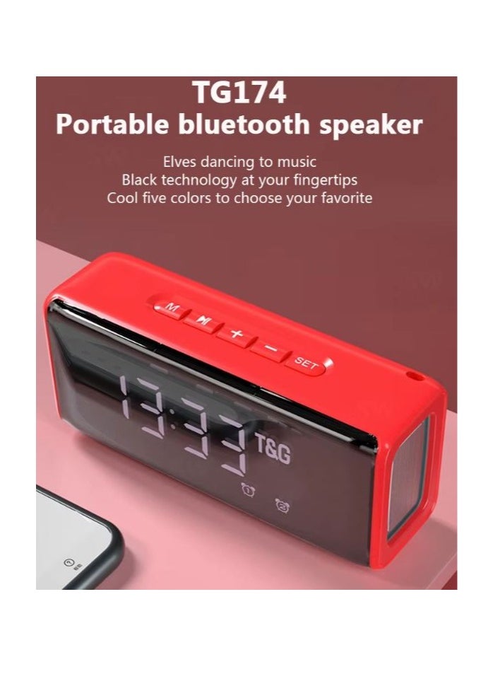 Generic - 174 TWS Mirror Bluetooth Speaker, Support Alarm Clock, Time & Temperature Display, Micro SD Card, FM, MP3 - Red - Image 1