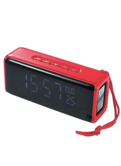 174 TWS Mirror Bluetooth Speaker, Support Alarm Clock, Time & Temperature Display, Micro SD Card, FM, MP3 - Red