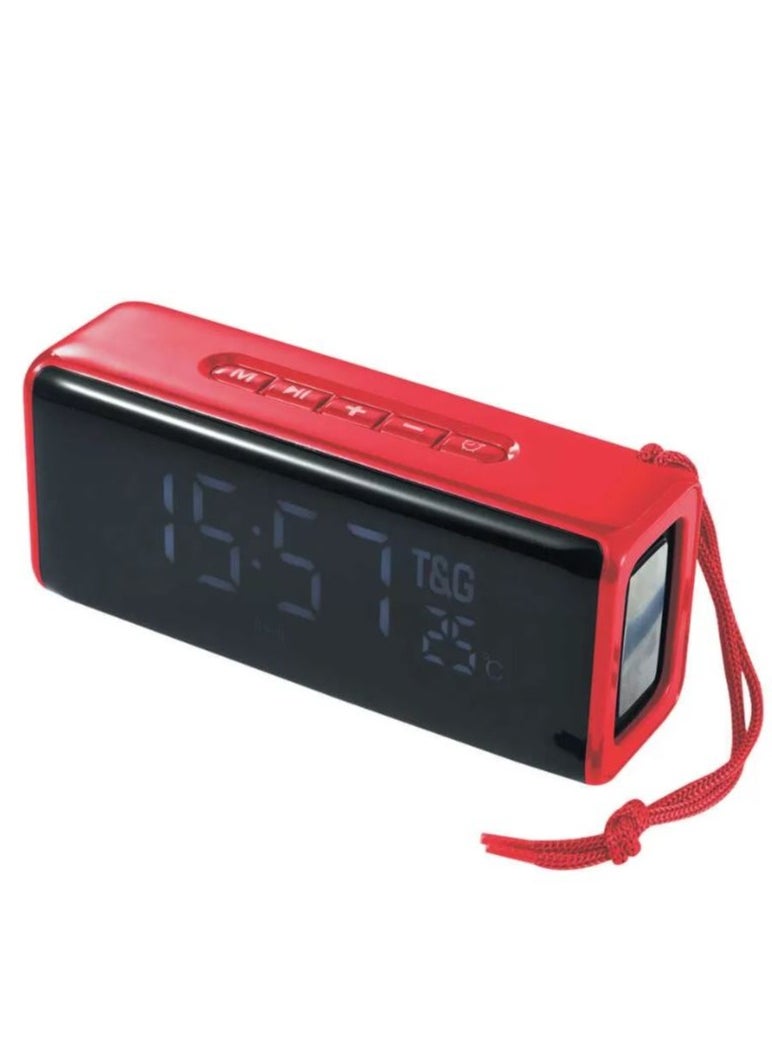 Generic - 174 TWS Mirror Bluetooth Speaker, Support Alarm Clock, Time & Temperature Display, Micro SD Card, FM, MP3 - Red - Image 1