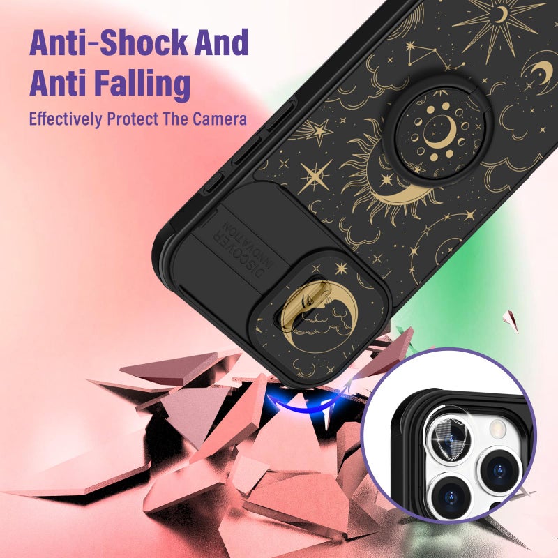 Funermei for iPhone 16 Pro Max Case - Women Girls Cute Phone Cover Girly Pretty Aesthetic Stars Sun Moon Unique Design with Camera Cover and Ring Stand Funda for Apple 16 Pro Max - Image 3