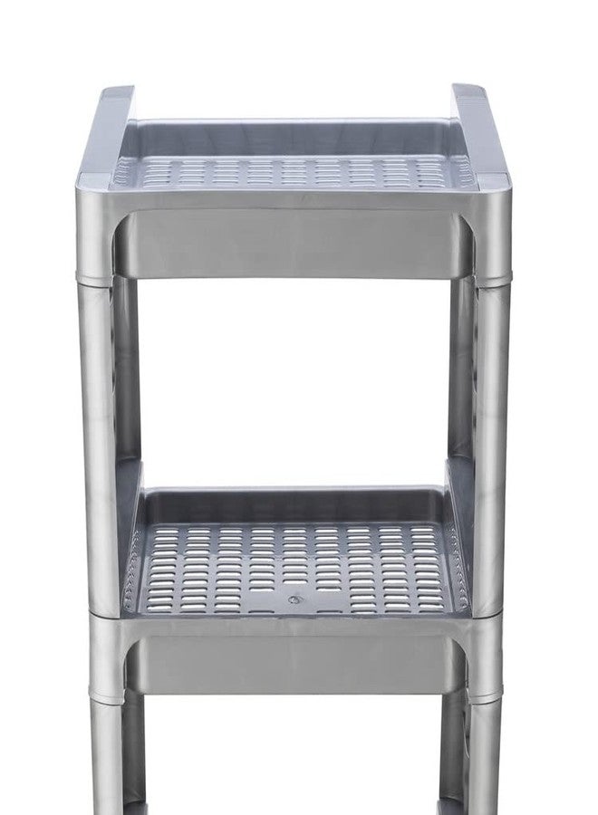SORATH Square 2 Layer Multipurpose Shelf Stand Basket Rack Trolley with Wheels for Kitchen & Office Use Easy-to-Move Slide Out Stand Rack Basket Fruits & Vegetables Basket Stand-(Grey) - Image 4