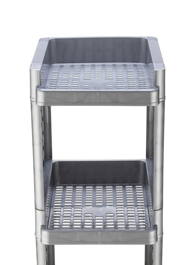 SORATH Square 2 Layer Multipurpose Shelf Stand Basket Rack Trolley with Wheels for Kitchen & Office Use Easy-to-Move Slide Out Stand Rack Basket Fruits & Vegetables Basket Stand-(Grey) - Image 3