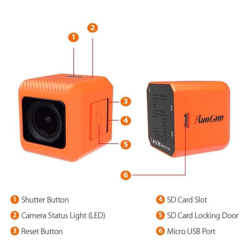 RunCam 4K FPV Camera 1080P HD Micro Action Camera 145 Degree FOV NTSC PAL Switchable for FPV Racing Drone and Sport Video Recording Orange with 128g SD Card - Image 2