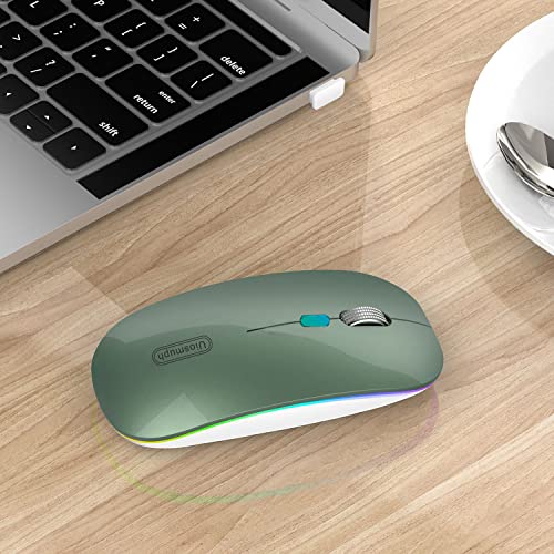 Uiosmuph LED Wireless Silent Mouse, G12 Slim Rechargeable, 2.4G Portable USB Optical Computer Mice with USB Receiver and Type C Adapter (Blacklish Green) - Image 4