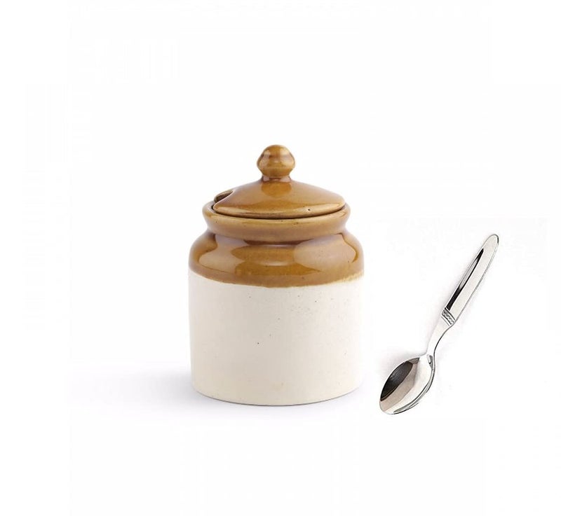 HC THE CRAFTS Ceramic Handmade Pickle Jar Set with Lid Dining Table Pickle Containers and an Ideal Gift for Family 200ml and Steel Spoon - Image 2