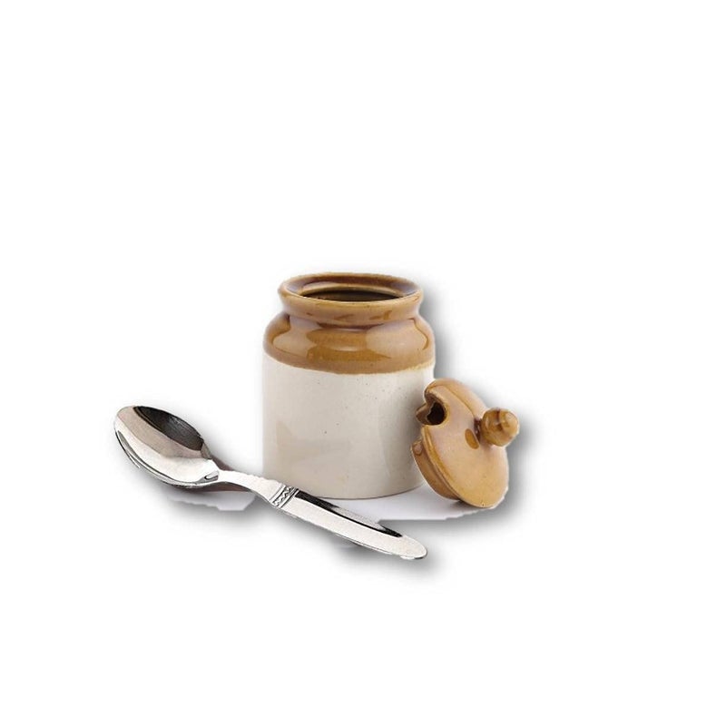 HC THE CRAFTS Ceramic Handmade Pickle Jar Set with Lid Dining Table Pickle Containers and an Ideal Gift for Family 200ml and Steel Spoon - Image 1