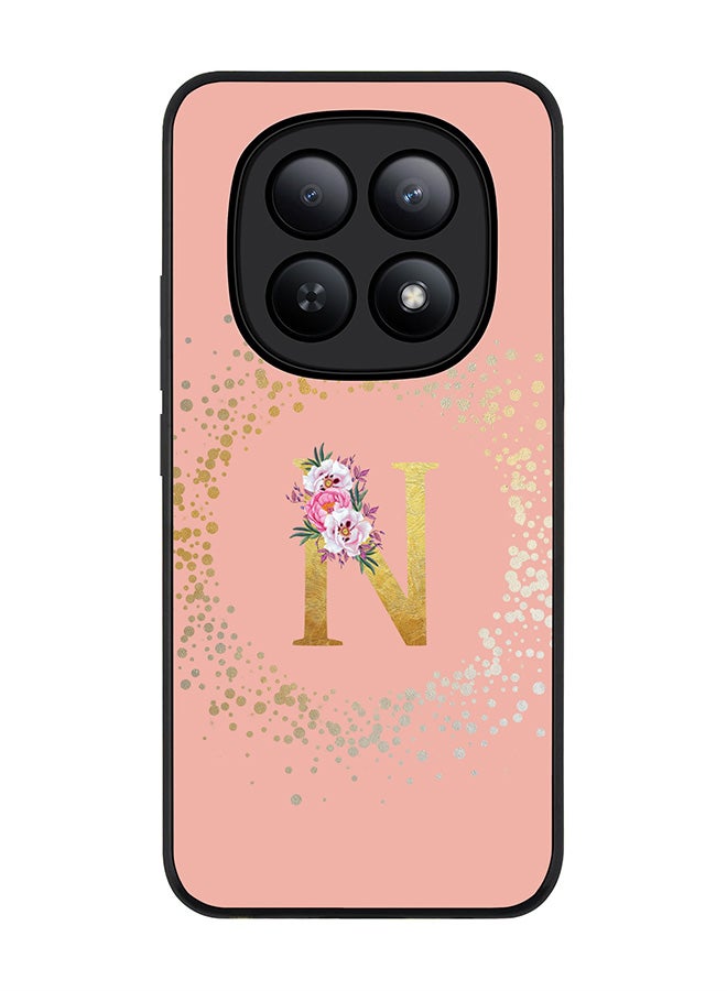 For Xiaomi Redmi Note 15 5G / Poco M8 Case,Slim fit Camera Protection, Shockproof Thin Phone cover  - Custom Monogram Floral - N  (Rose Pink )