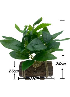 Generic Artificial Plants (3 pieces) Green Basket Bonsai 24cm Suitable for Indoor Home Decoration Office Living Room Hotel Kitchen Outdoor Greening (With Wooden Flower Pots)  - Image 4
