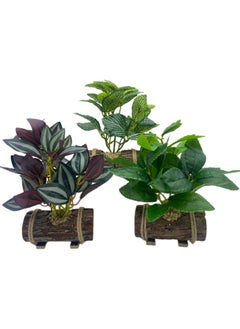 Generic Artificial Plants (3 pieces) Green Basket Bonsai 24cm Suitable for Indoor Home Decoration Office Living Room Hotel Kitchen Outdoor Greening (With Wooden Flower Pots)  - Image 5
