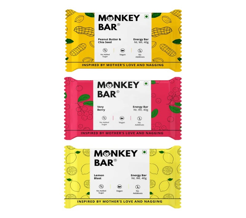 MONKEY BAR - Non Choco Energy Bars - 10 Bars, 3 Flavours, 40g each, Best for Healthy Clean Snacking, Just 4-6 Plant-based Ingredients, Dairy Free & Sugar Free, Vegan, No Additives - Image 1