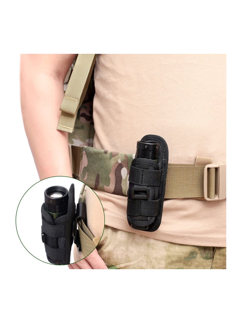 SYOSI Rotatable Tactical Flashlight Pouch Holster, Durable Flashlight Holder with Belt Clip Tactical Torch Carry Case with 360 Degree Carabiner Reel Clip for Camping Hiking Climbing Hunting - Image 3