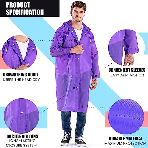 HACER EVA Waterproof Unisex Rain Coat Hooded Full Sleeves Outdoor Men, Women, Boys & Girls Rainwear Poncho Raincoat for Camping, Hiking & Travelling (Purple) - Image 4