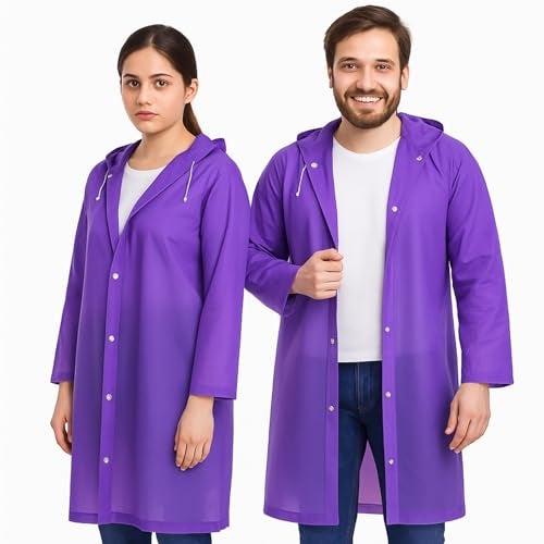 HACER EVA Waterproof Unisex Rain Coat Hooded Full Sleeves Outdoor Men, Women, Boys & Girls Rainwear Poncho Raincoat for Camping, Hiking & Travelling (Purple) - Image 1